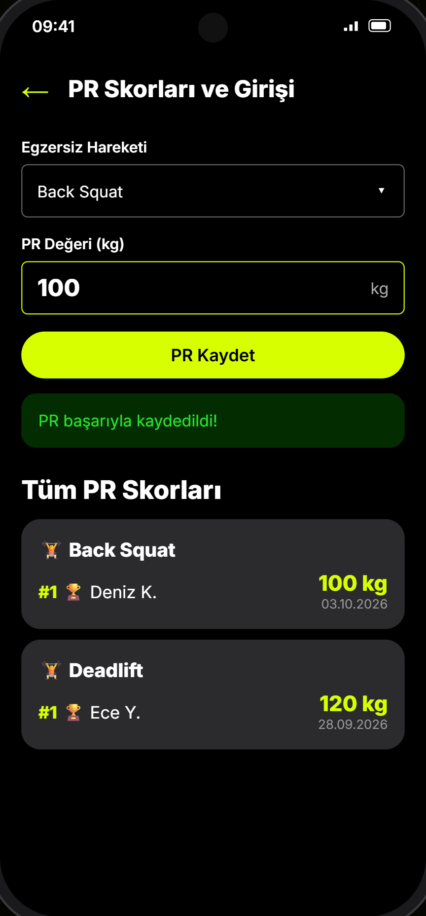 PR kayıt ekranı